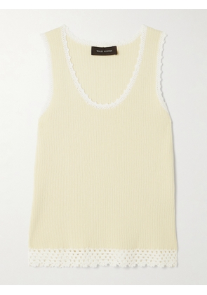 Wales Bonner - Alice Crochet-trimmed Knitted Cotton-blend Tank - Yellow - x small,small,medium,large