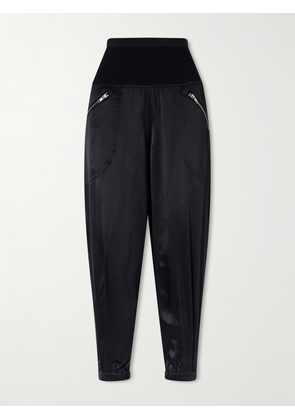 Co - Cropped Zip-detailed Silk-satin Tapered Sweatpants - Black - x small,small,medium,large,x large