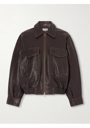 STAUD - Eugene Oversized Textured-leather Bomber Jacket - Brown - x small,small,medium,large,x large