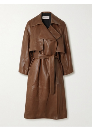 Nour Hammour - Cisely Belted Leather Trench Coat - Brown - x small,small,medium,large