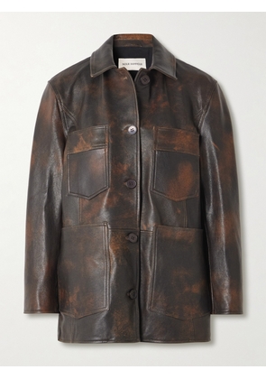 Nour Hammour - Seleste Paneled Distressed Leather Jacket - Brown - FR 34,FR 36,FR 38,FR 40,FR 42,FR 44