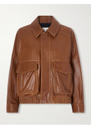 Nour Hammour - Runa Paneled Leather Bomber Jacket - Brown - x small,small,medium,large,x large