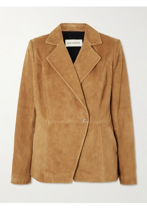 Nour Hammour - Double-breasted Paneled Asymmetric Brushed-suede Blazer - Brown - FR 34,FR 36,FR 38,FR 40,FR 42,FR 44