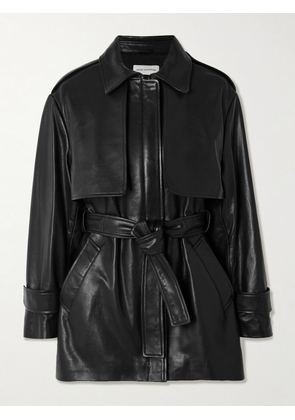 Nour Hammour - Priya Belted Paneled Leather Jacket - Black - x small,small,medium,large,x large