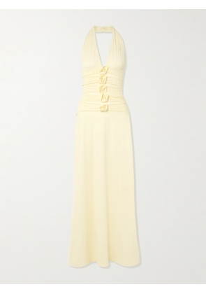 Maygel Coronel - Villadiego Appliquéd Stretch-jersey Halterneck Maxi Dress - Off-white - Petite,Extended,One Size