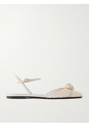 Valentino Garavani - Royal Vlogo Appliquéd Leather Slingback Flats - Off-white - IT36,IT36.5,IT37,IT37.5,IT38,IT38.5,IT39,IT39.5,IT40,IT40.5,IT41