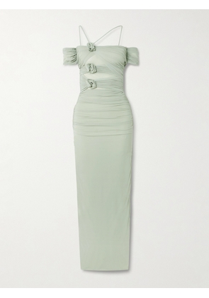 Maygel Coronel - Abisso Appliquéd Cutout Stretch-jersey Halterneck Maxi Dress - Green - XXS/XS,S/M,M/L