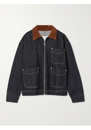 SLVRLAKE - Casey Suede-trimmed Denim Jacket - Blue - x small,small,medium,large,x large
