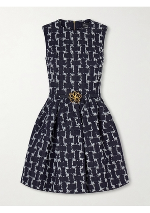 Oscar de la Renta - Belted Frayed Checked Denim Mini Dress - Blue - US0,US2,US4,US6,US8