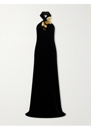 Oscar de la Renta - Embellished Velvet Halterneck Gown - Black - US2,US4,US6,US8