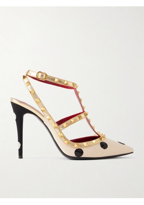 Valentino Garavani - Rockstud 100 Embellished Studded Polka-dot Canvas Pumps - Cream - IT36,IT36.5,IT37,IT37.5,IT38,IT38.5,IT39,IT39.5,IT40,IT40.5,IT41