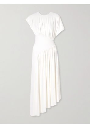 RABANNE - Asymmetric Draped Stretch-crepe Midi Dress - Ivory - FR 34,FR 36,FR 38,FR 40,FR 42,FR 44