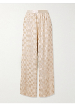 Dima Ayad - Plissé-satin Wide-leg Pants - Ivory - XS,S,M,L,XL