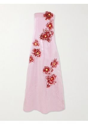 Dima Ayad - Strapless Appliquéd Sequined Organza Gown - Pink - XS,S,M,L,XL