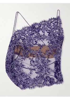 Christopher Esber - Iris Open-back Lace And Net Top - Purple - UK 4,UK 6,UK 8,UK 10,UK 12,UK 14