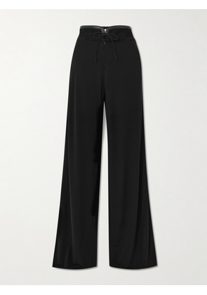 Christopher Esber - Yvette Tie-detailed Leather And Suede-trimmed Jersey Wide-leg Pants - Black - UK 4,UK 6,UK 8,UK 10,UK 12,UK 14