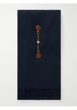 Chloé - Embellished Leather-trimmed Fringed Wool Scarf - Blue - One size