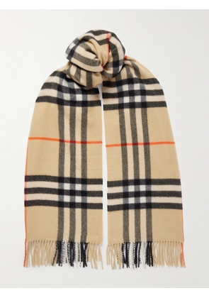 Burberry - Fringed Checked Cashmere Scarf - Neutrals - One size