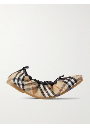Burberry - Leather-trimmed Checked Canvas Ballet Flats - Neutrals - IT36,IT36.5,IT37,IT37.5,IT38,IT38.5,IT39,IT39.5,IT40,IT40.5,IT41