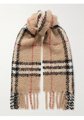 Burberry - Fringed Checked Alpaca And Wool-blend Bouclé Scarf - Neutrals - One size