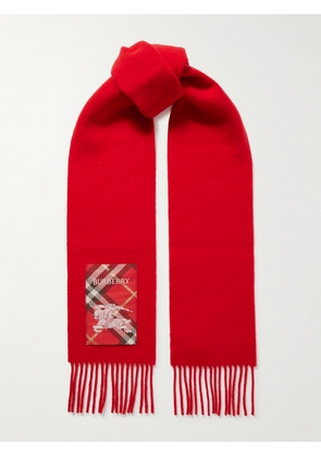 Burberry - Appliquéd Fringed Cashmere Scarf - Red - One size