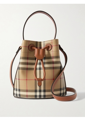 Burberry - Mini Leather-trimmed Checked Bucket Bag - Neutrals - One size