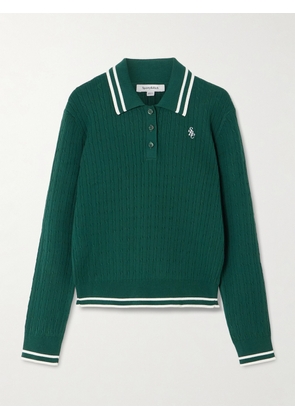 Sporty & Rich - Embroidered Striped Cable-knit Polo Shirt - Green - x small,small,medium,large,x large