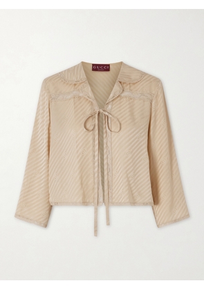 Gucci - Lace-up Striped Silk-jacquard Blouse - Neutrals - IT40,IT42,IT44