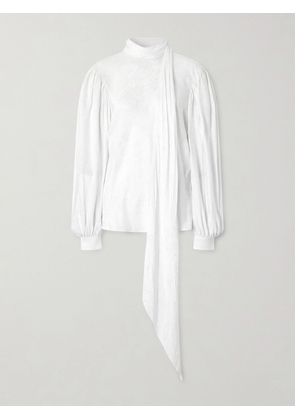Gucci - Tie-detailed Floral-jacquard Satin-crepe Blouse - White - IT38,IT40,IT42,IT44