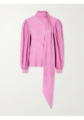 Gucci - Tie-detailed Floral-jacquard Satin-crepe Blouse - Pink - IT40,IT42,IT44