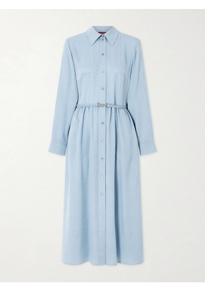 Gucci - Belted Silk-satin Jacquard Shirt Dress - Blue - IT38,IT40,IT42