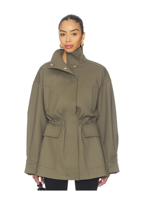 EAVES Mai Compact Suiting Parka Jacket in Olive. Size L. Also in XL.