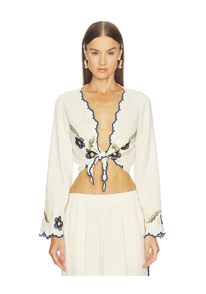 Agua Bendita Soleil Shirt in White. Size L. Also in S, M.