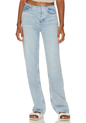 GRLFRND Jordan Low Rise Frayed Waist Boyfriend Jeans in Denim-Light. Size 23. Also in 31, 32.
