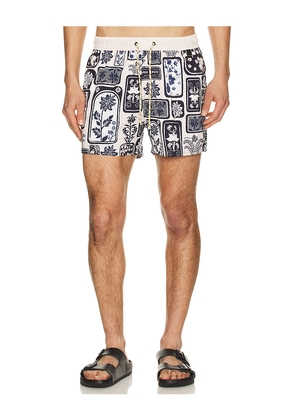 Agua Bendita Cassius Swim Trunks in Navy,White. Size 30. Also in 32, 34, 36.