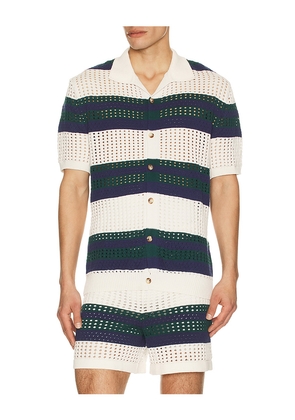 Agua Bendita Jared Shirt in White,Navy. Size L. Also in S, M.