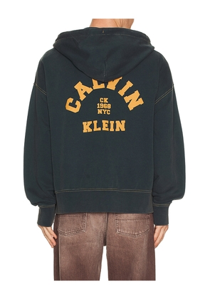 Calvin Klein Washed Premium Vintage Logo Zip Hoodie in Navy. Size L. Also in M, S, XL/1X.
