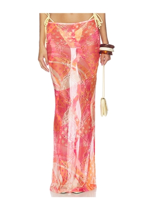 Donde Esteban Toronja Salpicon Lace Long Skirt in Orange. Size L. Also in XS, S, M.