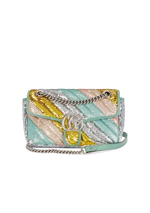 FWRD Renew Gucci Sequin GG Marmont Shoulder Bag in Metallic Silver,Teal.