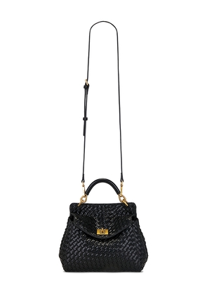 JW PEI Lucia Classic Top Handle Woven Bag in Black.