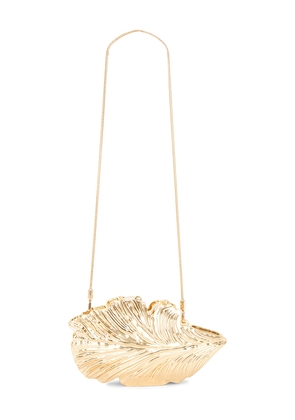 SIMKHAI Flora Clutch in Metallic Gold.