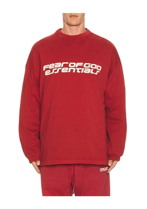 Fear of God ESSENTIALS 90'S Long Sleeve Tee in Red. Size L. Also in XS, S, M, XL/1X, XXL/2X.