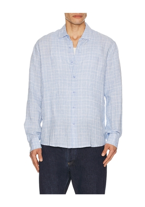 onia Linen Long Sleeve Shirt in Blue. Size L. Also in S, M, XL/1X.