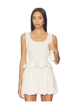 onia Air Linen Smocked Tank Top in Neutral. Size L. Also in XS, S, M, XL.