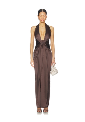 Nookie Calypso Halter Gown in Chocolate. Size M. Also in XS, S.
