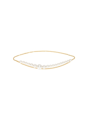 Rowen Rose Asymmetric Pearl Chain Belt in Metallic Gold.