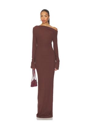 SNDYS Reyna Maxi Dress in Chocolate. Size L. Also in M, S, XL, XS, XXL, XXS.