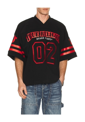 True Religion Football Knit Boxy Jersey in Black. Size L. Also in S, M, XL/1X.