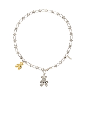 WE11DONE Teddy Pendant Spike Chain Necklace in Metallic Silver.