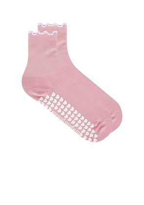 WellBeing + BeingWell Ruffle Grip Sock in Pink.